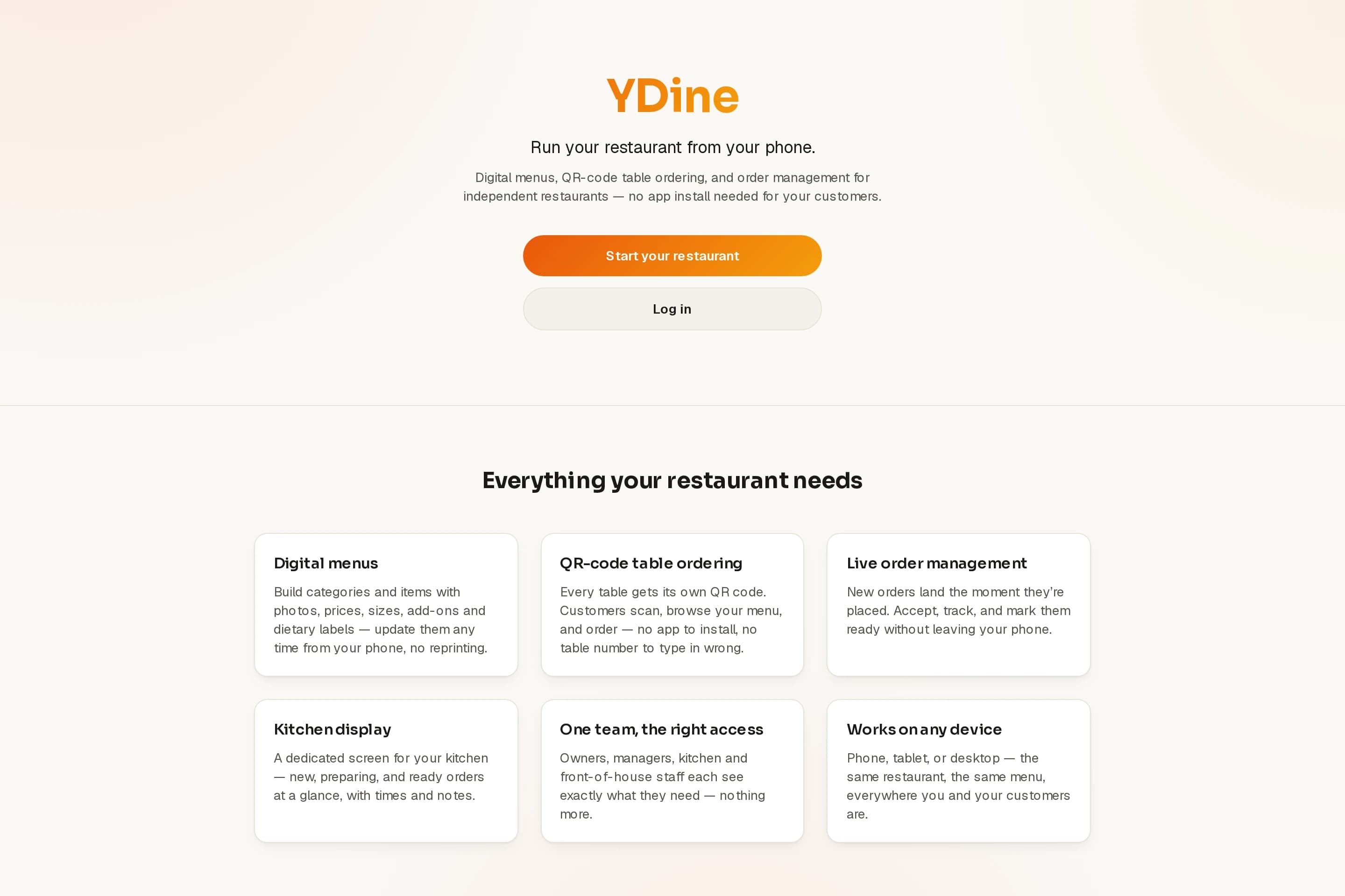 YDine web application preview